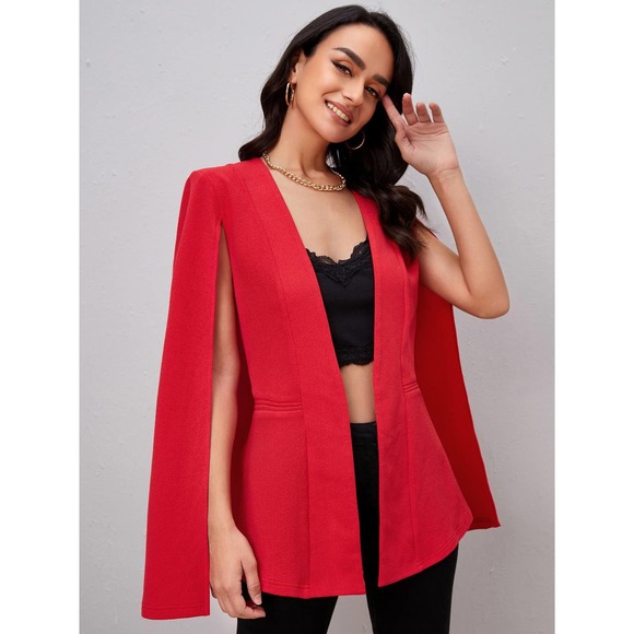 Solid Open Front Cloak Sleeve Blazer cape white - Picture 5 of 6